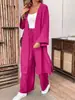 Moda europea y americana transfronteriza de Amazon, nuevo conjunto casual de dos piezas: top de color liso, holgado y cómodo, abierto por delante, combinado con pantalones