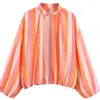 Chaqueta Bomber Larga de Manga Larga a Rayas con Cuello Alto Suelta Europea y Americana