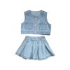 Traje de verano para niñas, coreano, de dos piezas, de alta gama, con top de botonadura sencilla y falda corta, traje estilo coreano.