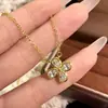 Tienda de Oro Mismo Estilo Joyería Chapada en Oro, Nuevo Estilo Retro Chino Collar de Cristal de Trébol de Cuatro Hojas para Mujer, Joyería de Diseño de Alta Gama