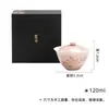 Juego de Té Gaiwan con Flor de Durazno Pintado a Mano por Mingzhishan, Cerámica Artística con Color Bajo Esmalte en Rojo Ahumado, Adecuado para Uso Doméstico