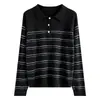 Estilo Coreano 100% Lana Pura Cuello Polo Tejido para Mujer Otoño/Invierno Nuevo Llegado Estilo Universitario Suéter de Rayas Pulóver Top