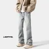 Jeans retrô americano masculino primavera e outono solto casual reto perna larga calças marca de moda Ruan Shuai calças de rua estilosas