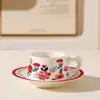 Taza de Café de Cerámica con Patrón Floral Cuatro Estaciones y Platillo, Taza para Latte Art, Recuerdo Personalizado, Taza de Cerámica Floral Portátil