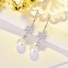 S925 Prata Esterlina Diamante Zircão Floco de Neve Pérola Brincos Longos Feminino Estilo Coreano Nova Chegada Brincos de Gancho de Orelha Brincos de Prata Shopping Mall