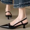 Sandálias Baotou Elegantes Socialites Salto Alto Francês Feminino Salto Agulha com Saia Desgaste Uma Palavra Boca Rasa Sapatos de Camada Única com Estilo Chanel Pequeno