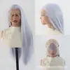 Peruca Prateada de Três Pontas Feita à Mão em Crochê com Franja de Beleza, Peruca de Renda Frontal Estilo Antigo Hanfu, Cabelo Longo Liso