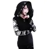 Sudadera Punk Peng con Capucha Estampado de Luna Manga Larga Negra