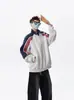 Jaqueta esportiva casual com blocos de cor estilo americano para primavera e outono para homens e mulheres, moletom com zíper estilo universitário, cardigã, jaqueta de baseball