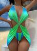 Traje de baño de tres piezas con falda de malla con corazón degradado a rayas de estilo nuevo europeo y americano 2025 Traje de baño Bikini Bikin Transfronterizo