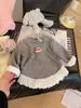 Top de Forro Polar Integrado de Doble Cara con Ribete de Encaje para Niños, Ropa Interior para Niñas, Cuello Redondo, Acabado Suave, Mangas Largas