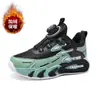 Zapatos para Niños 2026 Primavera y Otoño Nuevo Estilo Más Terciopelo Cálido para Niños Medianos y Grandes Botón Giratorio Superficie de Cuero Impermeable Antideslizante Zapatos para Correr
