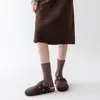 Meias de Lã Grossas e Quentes Outono/Inverno 2025, Tricô Grosso para Casa, Clássicas de Cor Sólida, Meia-Calça até o Tornozelo para Mulheres