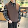 Chaleco de Punto sin Mangas para Hombre de Primavera y Otoño Chaleco Holgado Camisa Base de Punto de Color Sólido Chaleco Grueso Estilo Coreano Trbottomy