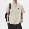 Camiseta de Manga Corta de Verano para Hombre Anyang 2026 Nuevo Top para Hombre Delgado de Media Manga Retro Holgado Bordado