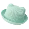 Sombrero de Paja con Visera para Niños, Lindo Sombrero de Verano con Orejas, Sombrero de Paja para Viajes a la Playa, Elegante Sombrero de Sol para Bebé con Ala Enrollada