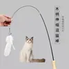 Vara de Brinquedo para Gatos com Cabo de Madeira, Haste Longa Extensível, Pena com Sino, Entretenimento Interativo Autônomo, Resistente a Arranhões, Resistente a Mordidas, Alívio do Tédio, Em Estoque, Direto da Fábrica