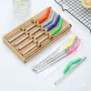Pajita de Acero Inoxidable 304 con Funda de Silicona Adecuada para Pajitas de 8 mm Funda de Boca de Pajita de Colores Set de Pajitas con Cabeza de Silicona