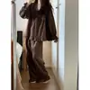 Conjunto de pijama retro estilo francés para mujer, con cuello en V, volantes, manga larga y pantalón largo, nueva colección de otoño, ropa de estar suelta y casual, adecuado para usar como ropa exterior
