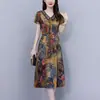 Vestido de Seda Imitación Xiangyun para Madres, Ropa de Verano, Marca de Alta Gama, Estilo Elegante para Mediana Edad y Mayores, Vestido Estampado con Estilo, Tendencia al por Mayor