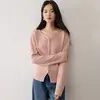 Cárdigan de cachemir con cuello en V ondulado, nueva colección otoño/invierno 2026, diseño artístico, capa base versátil, prenda exterior de un solo botón para mujer