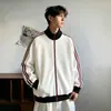 Jaqueta listrada estilo americano para rua masculina, top da moda de marca para primavera e outono, jaqueta baseball esportiva solta e versátil