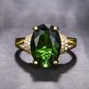 Nuevo y elegante anillo abierto con turmalina esmeralda de imitación ovalada, chapado en oro de 18 quilates para mujer.