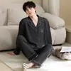 Conjunto de Pijama Térmico de Fleece Masculino 2026 Outono/Inverno Simples Casual Gola Lapela Manga Longa Calça Longa Conjunto Tamanho Plus Cardigan Roupa de Casa