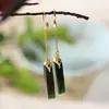 Pendientes cuadrados simples de jade blanco para mujer, plata de ley 925 chapada, estilo palacio, pendientes elegantes, pendientes largos con accesorios para cheongsam