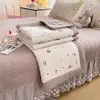 2026 Novo Produto Versão Ab Tradicional Algodão Lavado Estampado Borda de Renda Dupla Camada Colcha de Verão Colcha de Ar Condicionado Cobertura de Cama Conjunto de Quatro Peças