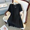 60.00 kg-175.00 kg talla grande Vestido suelto simple para hermana gordita Verano Vestido negro de manga corta 2024 Nuevo