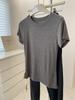 Ju slim ~ ¡Camiseta de manga corta con cintura de tencel y lyocell de algodón suave para mujer! Top de verano ajustado con cuello en T elástico