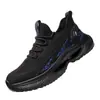 Zapatos protectores anti-aplastamiento anti-perforación de cuatro estaciones transfronterizos para sitio de construcción superficie de malla tejida voladora zapatos protectores de seguridad ligeros zapatos de trabajo