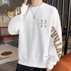 Suéter para Hombre Primavera y Otoño Delgado Nueva Tendencia de Moda Top Estampado Ropa de Calidad Casual Camisa Base Suéter para Hombre