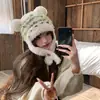 Gorro de Felpa para Mujer en Otoño e Invierno, Gorro a Prueba de Frío con Protección para Orejas de Oso, Gorro de Punto Cálido, Gorro Lei Feng Adelgazante, Moderno