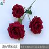 3 cabeças diamante rosa único ramo arredondado rosa nova fotografia de casamento floral flor falsa fresco auditório arranjo de flores Parede flor de seda