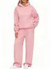 Conjunto de Moletom com Capuz e Calça Wide Leg Esportiva Casual 2026, Conjunto de Duas Peças com Forro de Fleece para Outono
