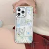 Funda de Teléfono Anti-Caídas con Estampado Floral Azul y Verde para Apple 17Promax para Mujer, Funda Protectora con Borde Plateado para iPhone 16
