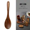 Juego de espátulas de teca para cocinar, espátula de madera de acacia con mango largo, espátula para sartenes antiadherentes, cucharón de sopa de madera, vajilla, utensilios de cocina