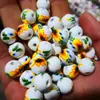 Contas Cerâmicas 6-12mm Impressas Porcelana Azul e Branca Contas Soltas Nó Chinês Contas com Furo Grande Acessórios Estilo Étnico DIY