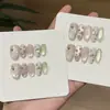 Paraíso da Maçã AzulUnhas Vestíveis Puras Feitas à Mão Olho de Gato Pintadas à Mão Fofas Curtas Estilo Girly Arte de Unhas de Bolinhas