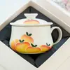 Taza de Café Melocotón Amarillo Pintada en Blanco de Mineral de Roca, Taza de Té de Uso Personal, Taza de Cerámica para Latte, Taza Exquisita de Alta Gama para el Té de la Tarde