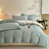 Luxo Leve Simples Estilo Nórdico Conjunto Completo de Roupa de Cama de Algodão Jogo de Quatro Peças Cor Sólida Toque de Luxo Lençol de Algodão Capa de Edredom Roupa de Cama para Quatro Estações