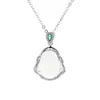 Collar de Plata de Ley 925 con Calcedonia Blanca de Buda Maitreya para Mujer, Cadena para Clavícula de Buda Maitreya Estilo Chino, Joyería de Plata Personalizada a la Moda y Elegante