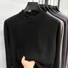 Suéter de lana para hombre con cuello alto medio 100% lana, capa base de color liso para otoño e invierno, suéter de punto holgado y cálido para hombre