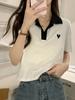 Playera Polo de Verano con Cuello en V Camiseta de Manga Corta para Mujer 2025 Nueva Holgada Casual Versátil Look Adelgazante Camiseta Top de Corazón