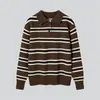 Camisa Polo Gola Lapela Listrada Tricô Masculino Estilo Preguiçoso Old Money Tricô de Outono e Inverno de Alta Qualidade Exportação Atacado Transfronteiriço