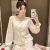 Pijama de Jacquard Estilo Nacional Nuevo para Primavera y Otoño, Traje de Ropa de Casa Dulce de Alta Gama Estilo Corte Retro con Encaje para Mujer