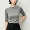 26 Otoño Temprano Nuevo [Estilo Elegante] Camiseta de punto de manga tres cuartos con cuello semi-alto, camiseta interior elástica ajustada de manga media 32073