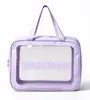 Bolsa de tocador y maquillaje rosa Toiletry Bag Bolsa de almacenamiento de viaje Asa portátil Almacenamiento de gran capacidad PVC Juego de tres piezas grande, mediano y pequeño